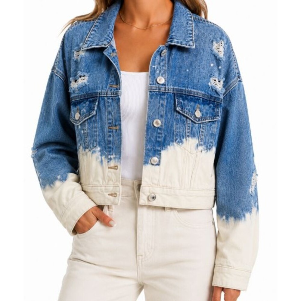 Vervet Los Angeles Women’s Denim Jacket Size Medium Oversized Distressed Dip Dye